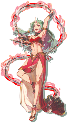 A celestial dancer wielding magical weapons