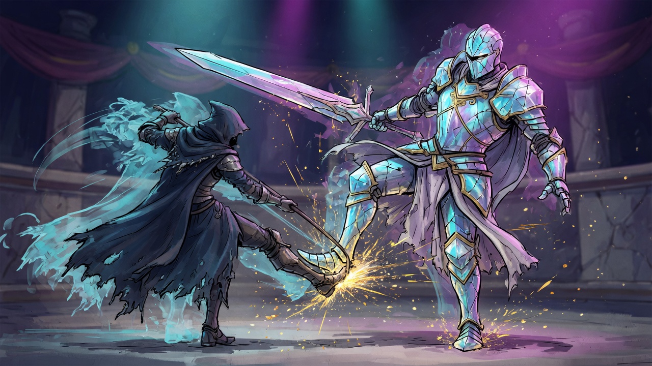 A rogue sweeping a knight off balance