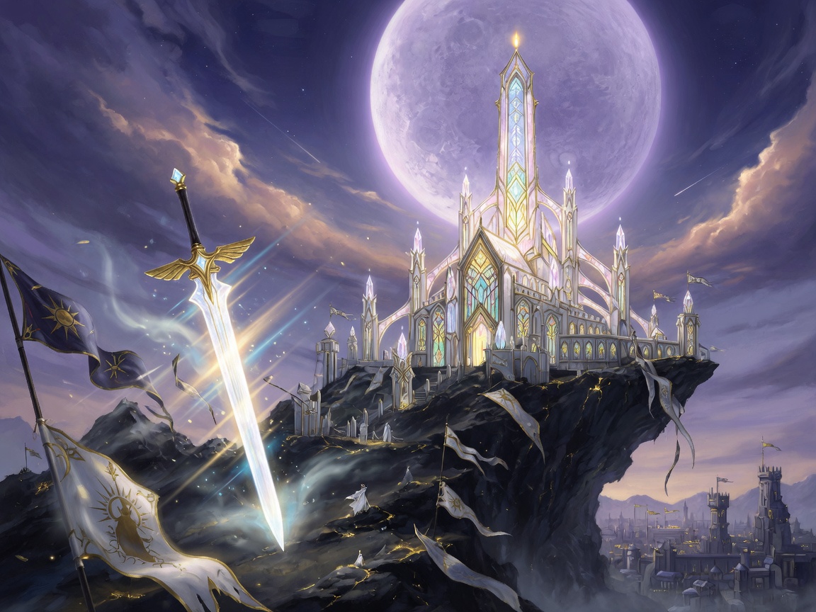 A crystal cathedral-kingdom and a blade of light