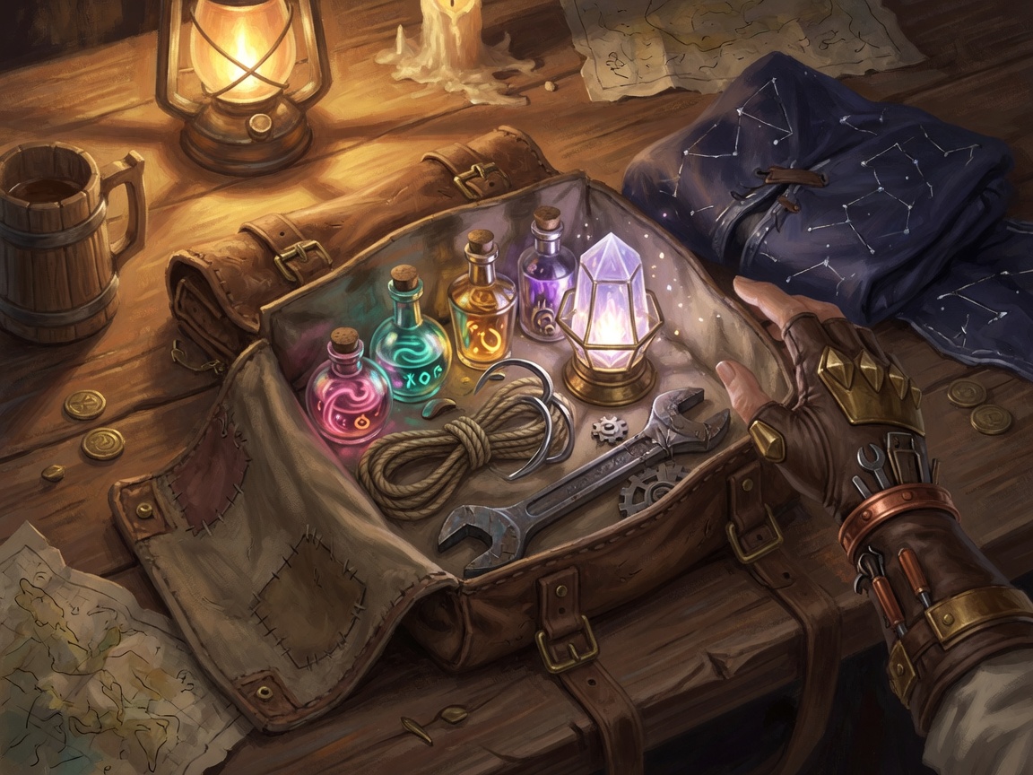 A travel pack of potions and tools