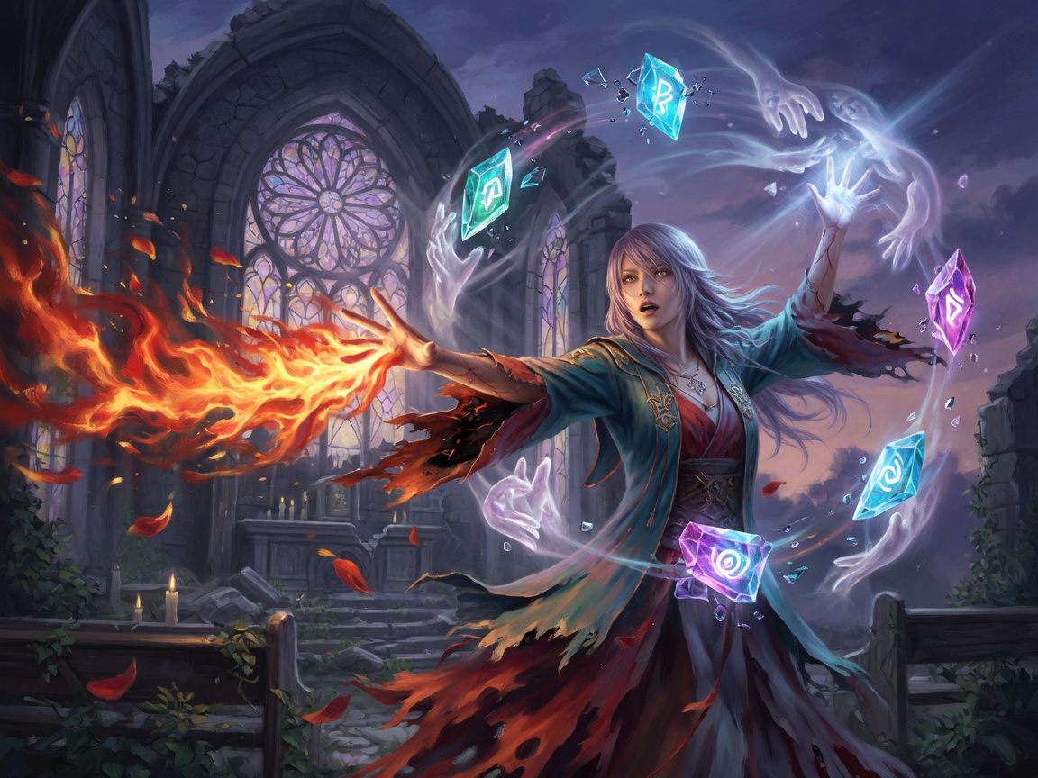 An elementalist casting fire and spirit-light
