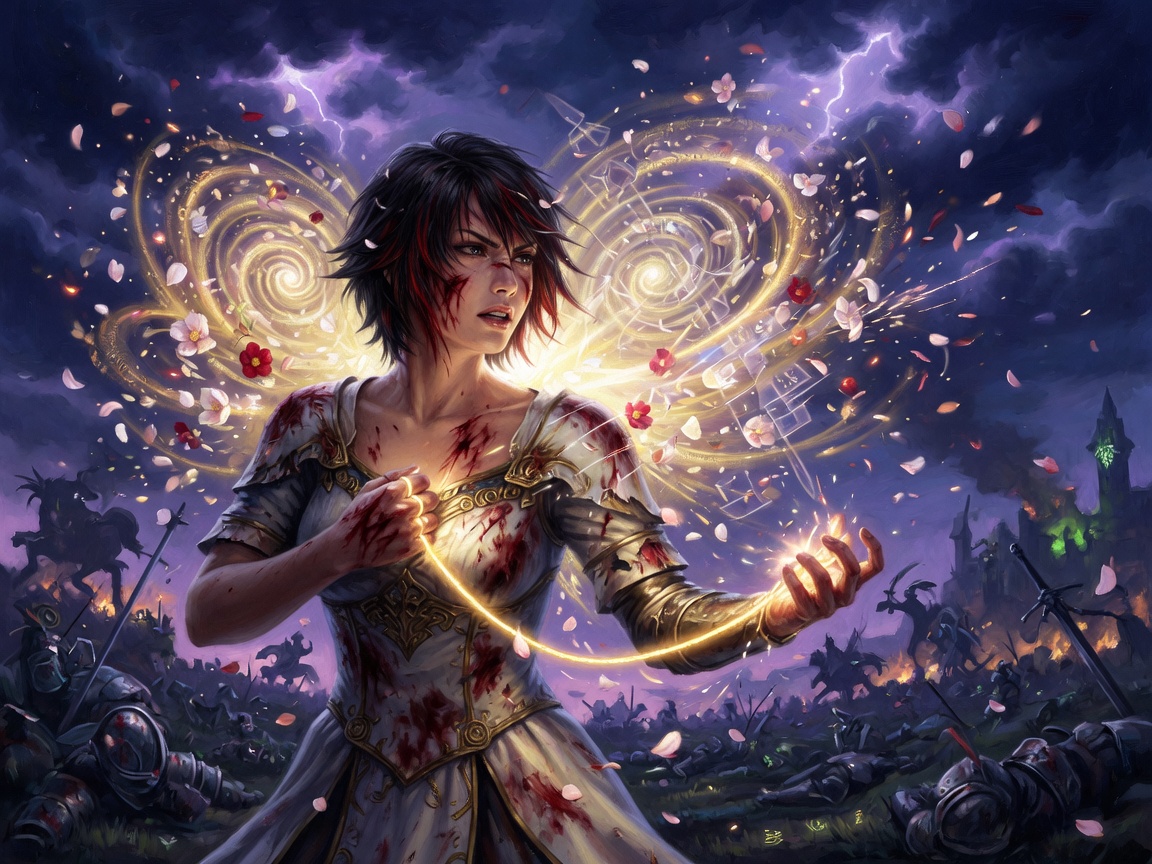 A wounded hero invoking a glowing Bond